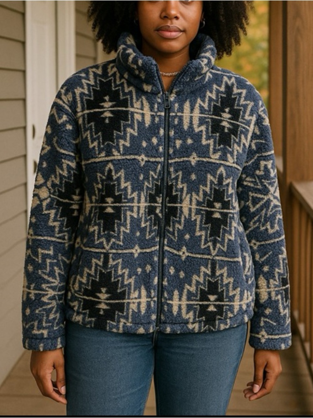 Lucky Brand Aztec sherpa fleece jacket size M women’s - Picture 1 of 14